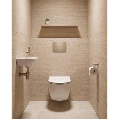 QeramiQ Dely Swirl Toiletset - 36.3x51.7cm - Geberit UP720 Duofix Sigma inbouwreservoir - slim zitting - bedieningsplaat taupe - rechthoekige knoppen - glans wit