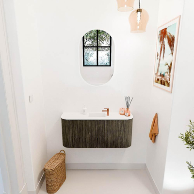 Mondiaz JOYA 93.2cm toiletmeubel - ronding links en rechts kleur Shadow - Wastafel FAYE positie Midden 1 kraangat kleur Talc.