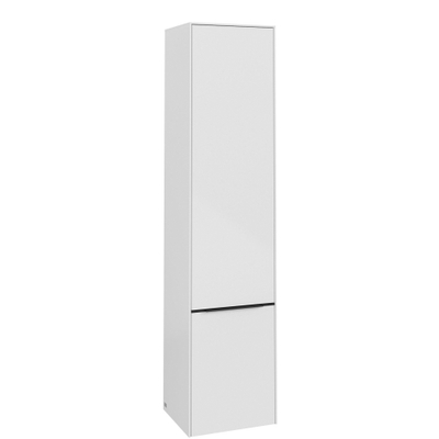 Villeroy & Boch Subway 3.0 badkamerkast - 40x35x170cm - met 2 rechtsdraaiende - softclose deuren - opbouw - met Volcano Black greep - spaanplaat - Brilliant White (wit)