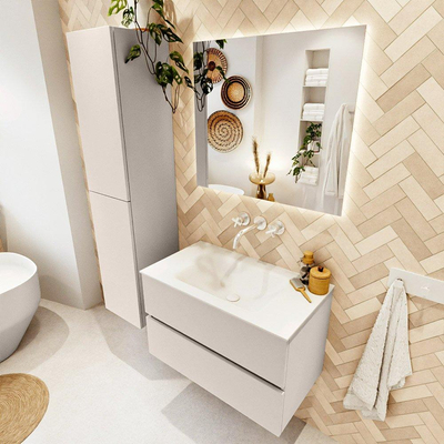 MONDIAZ VICA Ensemble meuble de salle de bains - 80cm - meuble bas linen - 2 tiroirs - vasque cloud au centre - sans trous de robinet - version haute 60cm - talc