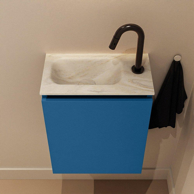 MONDIAZ TURE-DLUX 40cm toiletmeubel Jeans. EDEN wastafel Ostra positie links. Met 1 kraangat.