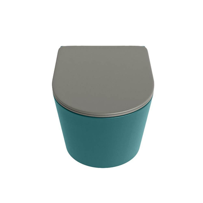 Mondiaz LAVIE hangtoilet – spoelrandloos – 36 x 53 cm – met softclose zitting – Smag (groen), zitting Smoke (lichtbruin)