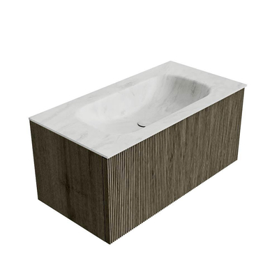 Mondiaz KURVE-DLUX Ensemble de meubles de salle de bains - 90x46x40cm - 1 tiroir - lavabo solid surface - centre - sans trou de robinet - Shadow