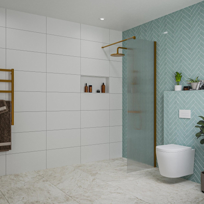 FugaFlow Eccelente Vetro inloopdouche badkamer - 60x200cm - ribbelglas - wandarm - geborsteld koper