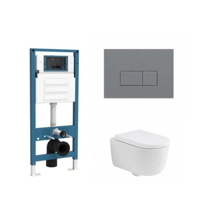 QeramiQ Dely Swirl Ensemble WC - réservoir encastré QeramiQ Flush - abattant 35mm - plaque de commande gris clair en plastique - boutons rectangulaires - blanc mat