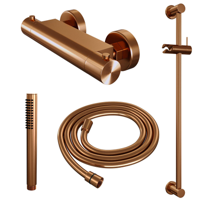 Brauer Copper Edition Douchekraan opbouw - glijstang - 1 functie - 2 gladde knoppen - handdouche staaf 1 stand - PVD - geborsteld koper