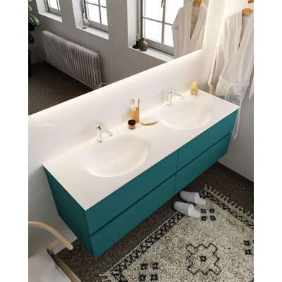 Mondiaz VICA ensemble de meuble de salle de bain - 150cm - meuble sous-vasque smag - 4 tiroirs - lavabo moon double - 2 trous de robinet - version XL 60cm de haut