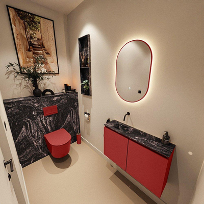 MONDIAZ TURE-DLUX Meuble toilette - 80cm - Fire - EDEN - vasque Lava - position gauche - sans trou de robinet