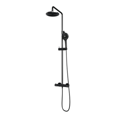 Brauer Gunmetal Carving Douche pluie 20cm thermostatique mural avec douchette rond 3 jets flexible 150cm lisse et barre avec curseur Gunmetal brossé PVD