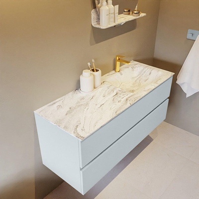 MONDIAZ VICA-DLUX Badkamermeubelset - 120cm - onderkast clay- 2 lades - inbouw wastafel cloud rechts - 1 kraangat - 60cm hoge versie - glace