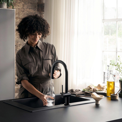 Hansgrohe Aqittura M91 SodaSystem 210, uittrekbare uitloop 1jetsBox, starter set mat zwart