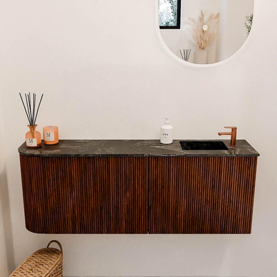 Mondiaz JOYA-DLUX Meuble de toilette 111.6cm - arrondi gauche couleur Ruby - Vasque FAYE position Droite 1 trou de robinet couleur Lava