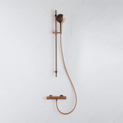 FugaFlow Eccelente Robinet de douche avec ensemble barre coulissante avec douchette ronde, flexible de douche lisse Cuivre brossé PVD (Cuivre)