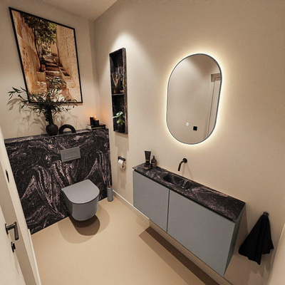 MONDIAZ TURE-DLUX Meuble toilette - 100cm - Smoke - EDEN - vasque Lava - position centrale - sans trou de robinet