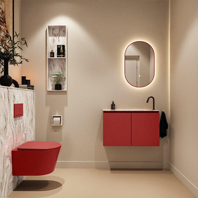 MONDIAZ TURE-DLUX Meuble toilette - 80cm - Fire - EDEN - vasque Glace - position droite - 1 trou de robinet