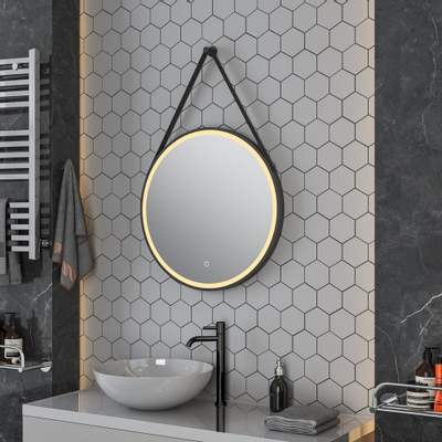 H&R Badmeubelen Belt spiegel – rond Ø60 cm – LED-verlichting – spiegelverwarming, dimbaar – Zwart mat