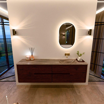 Mondiaz CIRO-DLUX Badkamermeubelset - 180x45x50cm - Solid surface wastafel Oza - 1 wasbak Rechts - zonder kraangaten - 4 lades - Ruby