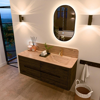 Mondiaz CIRO-DLUX Ensemble de meubles de salle de bains - 130x45x50cm - Lavabo en Solid Surface Arena - 1 vasque à droite - 1 trou de robinet - 4 tiroirs - Shadow