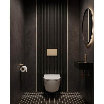 QeramiQ Dely Swirl Toiletset - 36.3x51.7cm - Geberit UP320 inbouwreservoir - met Burda frame - 35mm zitting - bedieningsplaat beige - rechthoekige knoppen - glans wit