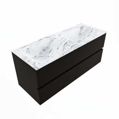 Mondiaz VICA-DLUX ensemble de meuble de salle de bain - 120cm - meuble sous-vasque urbain - 4 tiroirs - lavabo encastré cloud double - sans trous de robinet - version haute de 60cm - glace