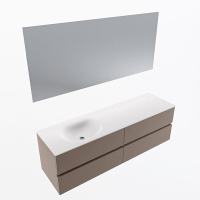 Mondiaz Vica ensemble de meuble de salle de bain - 160cm - meuble sous-vasque fumée - 4 tiroirs - lavabo lune gauche - sans trous de robinet - couleur talc - miroir LED - version XL 60cm de haut