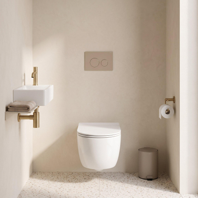 QeramiQ Dely Swirl Toiletset - 36.3x51.7cm - Geberit UP720 Duofix Sigma inbouwreservoir - slim zitting - bedieningsplaat taupe - ronde knoppen - glans wit