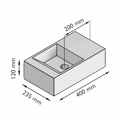 Mondiaz TYNE 40cm fontein solid surface kleur LINEN. Positie wastafel rechts