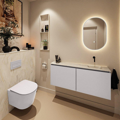MONDIAZ TURE-DLUX meuble WC 120 cm Cale. EDEN lavabo Ostra position droite. Sans trou de robinet.