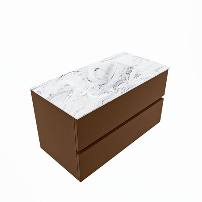 Mondiaz VICA-DLUX ensemble de meuble de salle de bain - 90cm - meuble sous-vasque reposant - 2 tiroirs - lavabo encastrée cloud milieu - sans trous de robinet - version haute de 60cm - glace