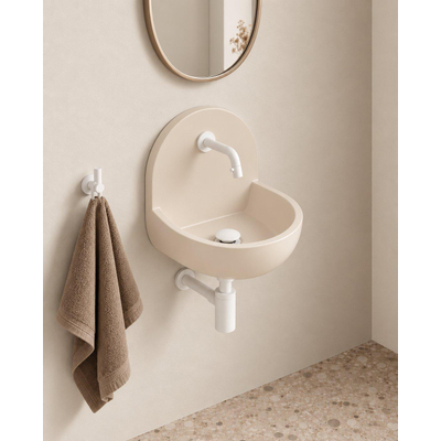 Saniclass Fuente fonteinset – halfrond – 46.5x35x43.2 cm – solid surface crème – mat witte kraan