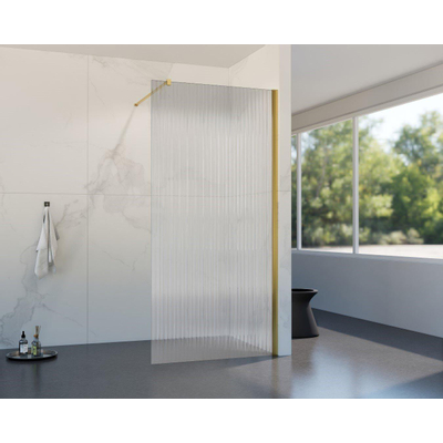 Fortifura Galeria inloopdouche - 100x200cm - ribbelglas - wandarm - Geborsteld Messing PVD (Goud)