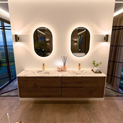 Mondiaz CIRO-DLUX Badkamermeubelset - 190x45x50cm - Solid surface wastafel Glace - 2 wasbak Dubbel - 2 kraangaten - 4 lades - Dusk