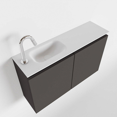 MONDIAZ TURE Toiletmeubel 80x23x50cm met 1 kraangaten 2 deuren dark grey mat Wastafel Eden links Solid Surface Wit