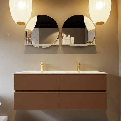 Mondiaz VICA-DLUX ensemble de meuble de salle de bain - 130cm - meuble sous-vasque repos - 4 tiroirs - lavabo encastré cloud double - 2 trous de robinet - version haute de 60cm - opalo