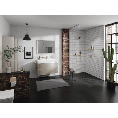 Hansgrohe Xevolos E Armoire haute - 176x40x37cm - 2 portes - façade metallic sand beige - push to open - charnière à droite - sand matt beige