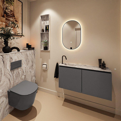 MONDIAZ TURE-DLUX Meuble toilette - 100cm - Dark Grey - EDEN - vasque Glace - position gauche - 1 trou de robinet