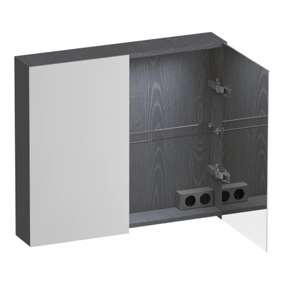 BRAUER Impress Deluxe armoire de toilette - 80x70x15cm - éclairage interne et externe - 2 portes miroir double face - Gris Bois