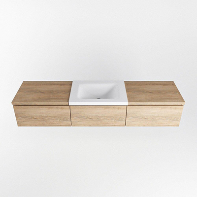 MONDIAZ BUKLA meuble de salle de bain 180 cm avec module 60 couleur Chêne blanchi avec 3 tiroirs. Lavabo CLOUD milieu 0 trou de robinet couleur Talc.