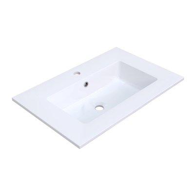 Arcqua Mira Lavabo encastré - 71x46x1.5cm - vasque simple - 1 trou de robinet - marbre de synthèse - blanc brillant