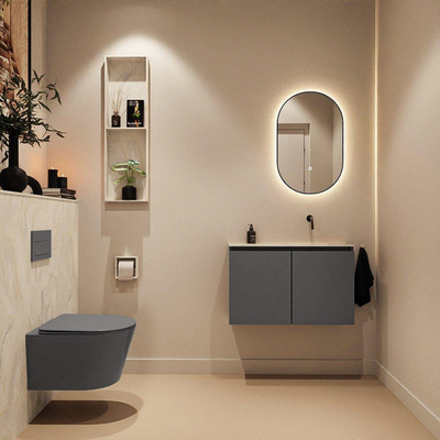 MONDIAZ TURE-DLUX Meuble toilette - 80cm - Dark Grey - EDEN - vasque Ostra - position droite - sans trou de robinet