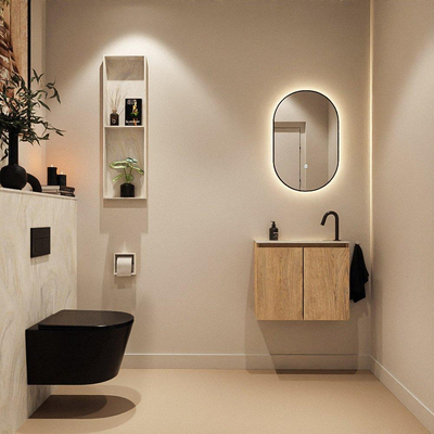 MONDIAZ TURE-DLUX Meuble toilette - 60cm - Washed Oak - EDEN - vasque Ostra - position droite - 1 trou de robinet