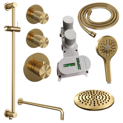 BRAUER Gold Carving inbouw regendoucheset – Ø20 cm hoofddouche – 40 cm gebogen wandarm – ronde handdouche – glijstang 70 cm