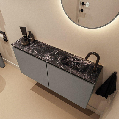 MONDIAZ TURE-DLUX 100cm toiletmeubel Smoke. EDEN wastafel Lava positie rechts. Met 1 kraangat.