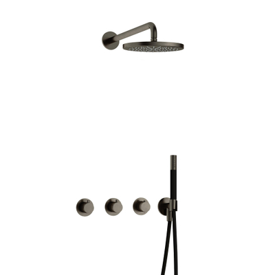Hotbath Cobber IBS70 Regendoucheset - inbouw - 38.5cm wandarm - 20cm ronde hoofddouche - staafhanddouche - mat/glans verouderd ijzer (zwart)