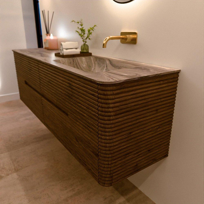 Mondiaz CIRO-DLUX Meuble de salle de bains - 160x45x50cm - lavabo en solid surface Sombra - 1 vasque à droite - sans trous de robinetterie - 4 tiroirs - Dusk