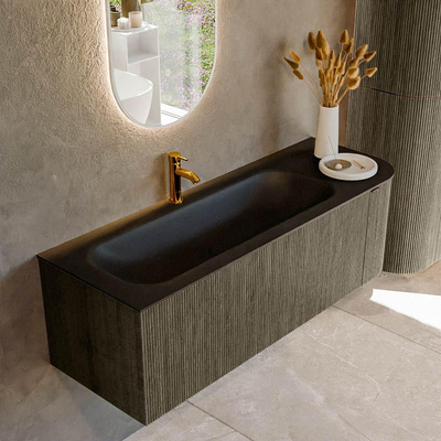 Mondiaz KURVE Ensemble meuble de salle de bains - 135x46x40cm - 1 tiroir - 1 porte - lavabo solid surface - gauche - 1 trou de robinet - Shadow