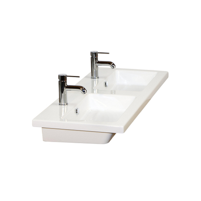 HR badmeubelen Djazz Lavabo - 121x45,5x4cm - 2 trous de robinet - 2 cuves - céramique blanc