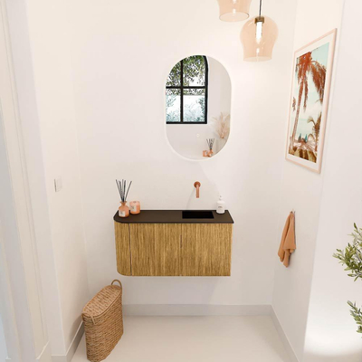 Mondiaz JOYA 81.6cm toiletmeubel - ronding links kleur Oak - Wastafel FAYE positie Rechts Zonder kraangat kleur Urban.