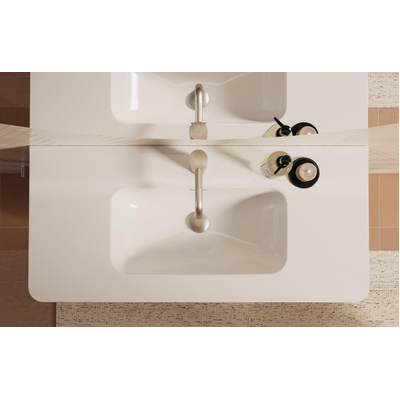 Thebalux Sunny Ensemble meuble de salle de bains - 82x46x57cm - lavabo - céramique - 1 trou de robinet - blanc brillant - meuble sous-vasque - 2 tiroirs - sans poignée - placage bois - Blanc (bois)