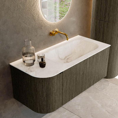 Ensemble de meuble de salle de bain Mondiaz KURVE-DLUX - 105x46x40cm - 1 tiroir - 1 porte - lavabo en solid surface - droite - sans trou de robinet - Shadow